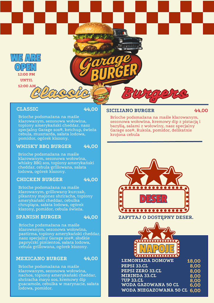 Classic Burgers Menu